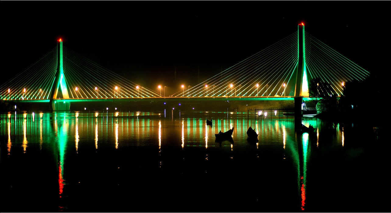 Nile Bridge Jinja at night